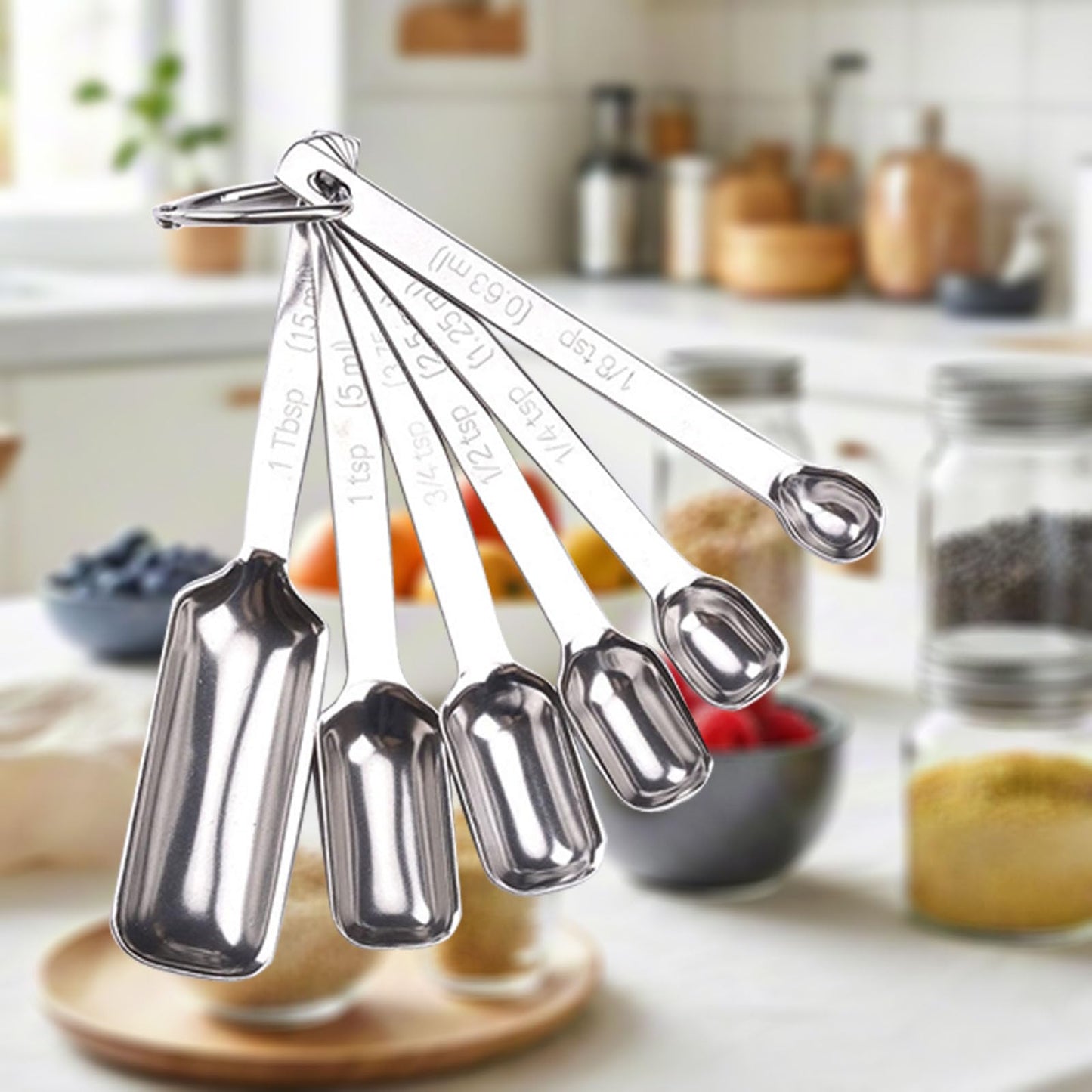 WAHMLA Stainless Steel Measuring Spoons Set of 7 with Leveler, Long Handle Rectangular Metal Teaspoon Tablespoon for Measuring Kitchen Spice, Dry & Liquid Ingredients