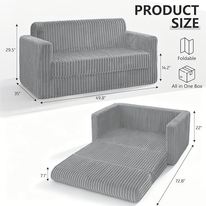 HABUTWAY 49.8" Loveseat Boneless Couch, 4-in-1 Convertible Sofa Bed, Plush Fur