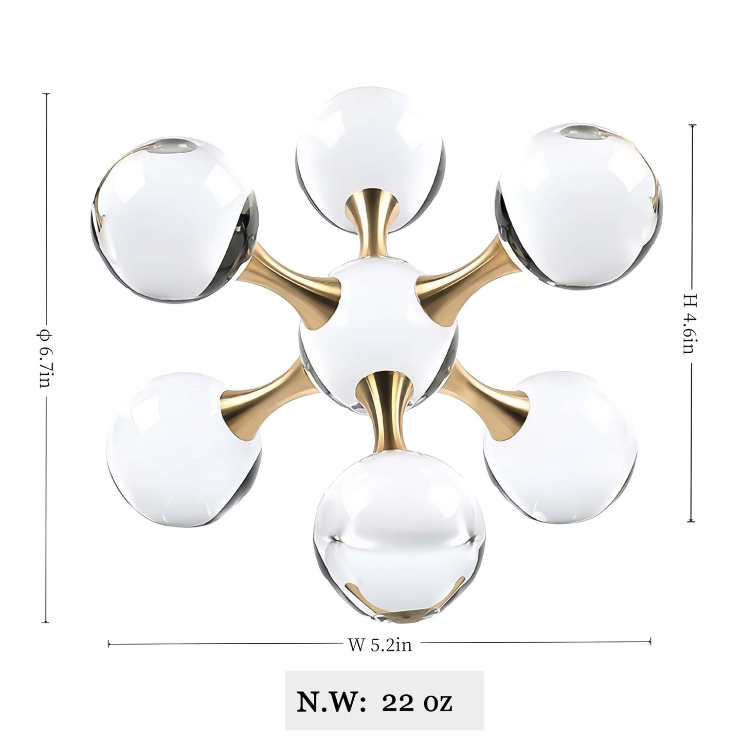 6.7 inch Transparent Golden Crystal Ball, Living Room Decor, Gold Modern Western House Decor Aesthetic, Home Decor Living Room, Office, Book Shelf, Bedroom, Desk, Fireplace, Coffee Table and More