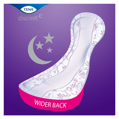48 x Tena Lady Discreet Maxi Night Incontinence Pads for Women, 8 Packs of 6, with Medium to Heavy Bladder Weakness, Specifically Designed for Night Time Protection with Wider Back and Extra Length