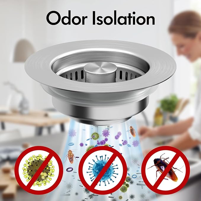 3 in 1 Kitchen Sink Drain Strainer & Sink Stopper, 304 Stainless Steel Pop Up