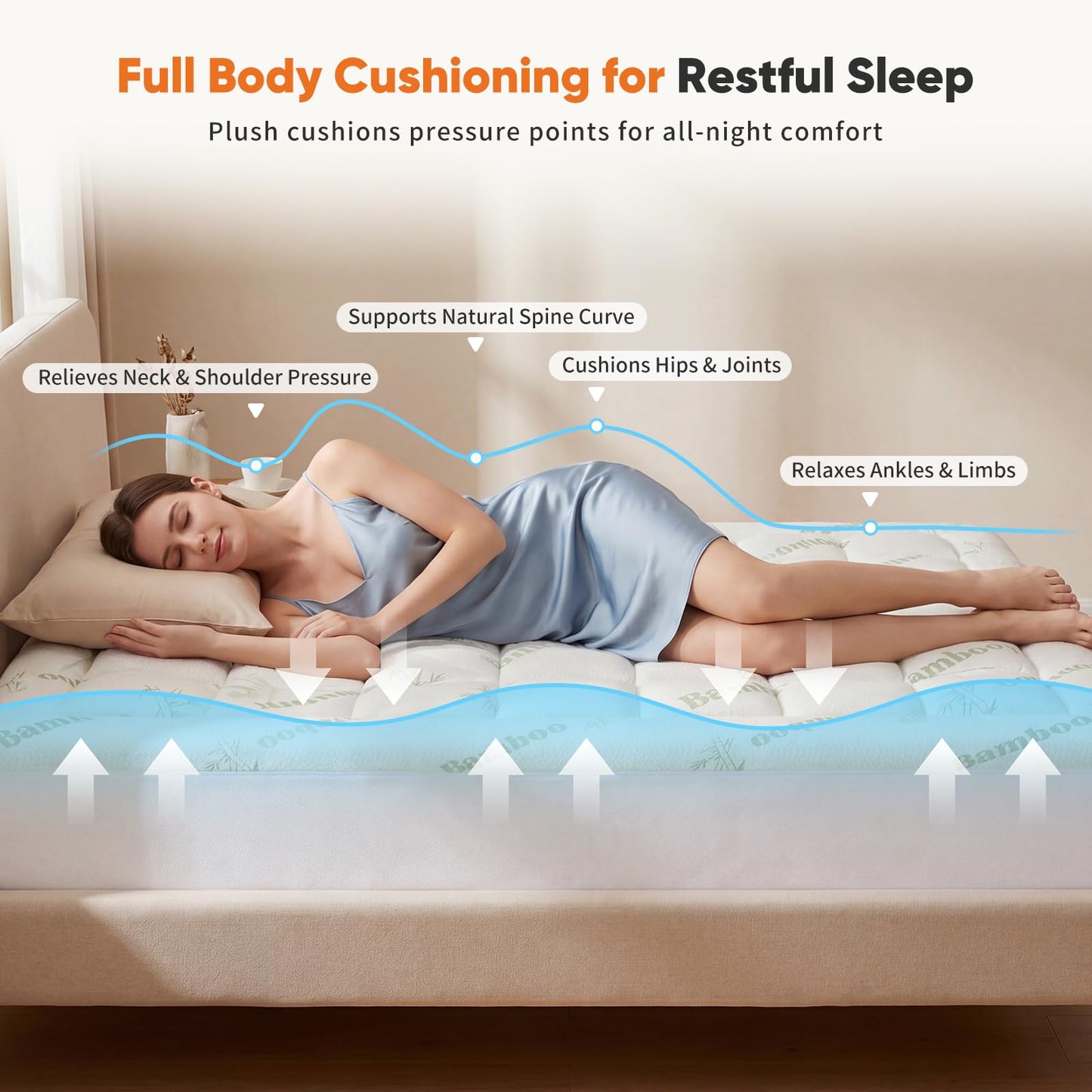 OLIXIS Mattress Topper King, Bamboo Viscose Ultra Soft Mattress Protector with Stretchable Pockets, Cooling Pillow Top Mattress Pad Breathable, Mattress Cover for Back Pain Relief, Hot Sleepers