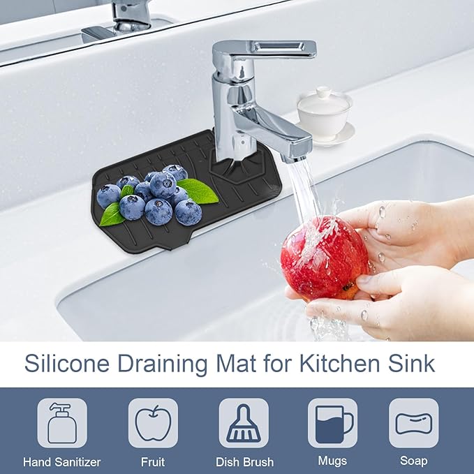 Sink Drain Mat Behind Faucet, Unilateral Faucet Guard Draining Mat, 90°