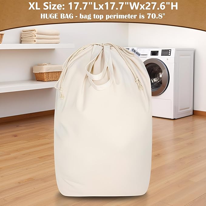 Canvas Laundry Bags with Handles & Square Base18"Lx18"Wx27.6"H, Extra Large