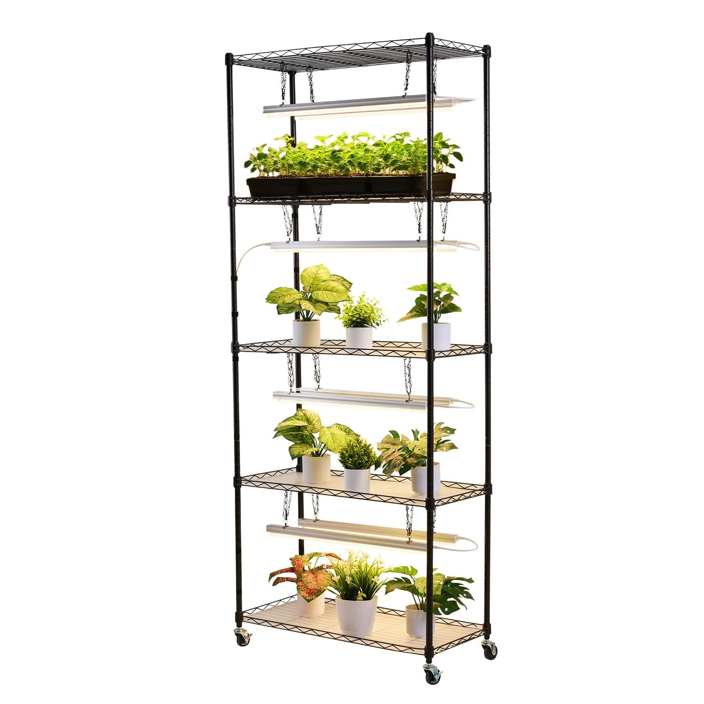 VEVOR Plant Shelf with Grow Light, 6-Tier Indoor Plant Stand, 71 in Tall Plants Display Rack with Wheels & 4/9/14H Timer, 80W T5 LED Full Spectrum Grow Lights, Flower Pot Holder for Seed Starting