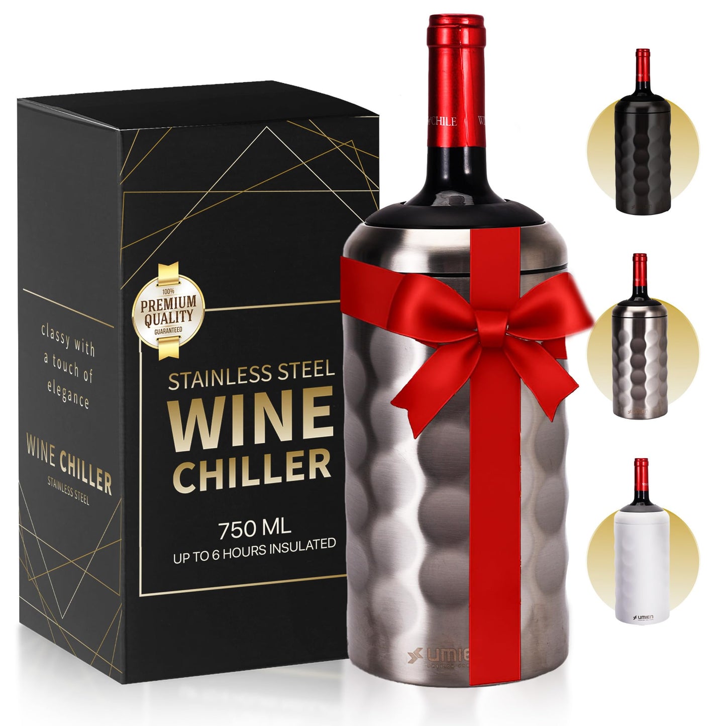 Premium Wine Chiller - 750ml Stainless Steel Bottle Cooler, Double-Walled & Vacuum Insulated - Keeps Wine Cold for 6+ Hours - Perfect Christmas Gift for Wine Lovers – Fits Most Champagne Bottles