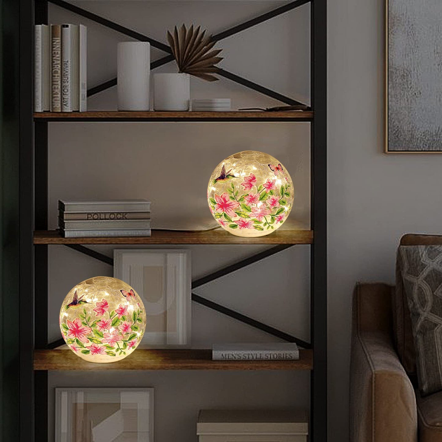 5.5 inch Handcrafted Glass Lamp with Bird and Flower Design - Unique Home Decor Piece