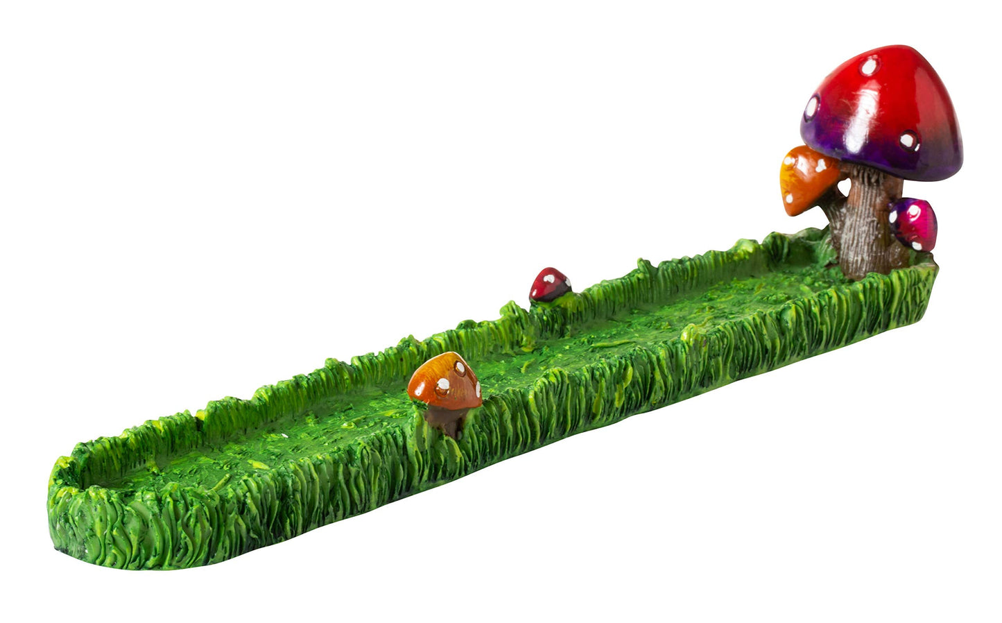 Mushrooms in Green Field Incense Stick Holder Burner with Ash Catcher