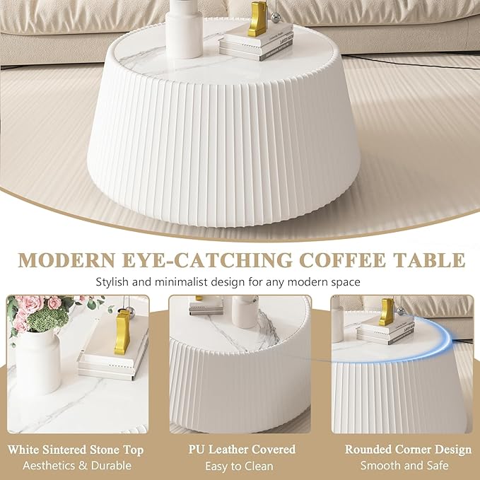 26.77" Marble Coffee Table, Modern Cup Shaped Coffee Table