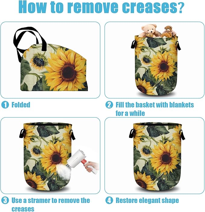 Retro Sunflower Laundry Basket, Floral Laundry Hamper Collapsible Oxford Cloth