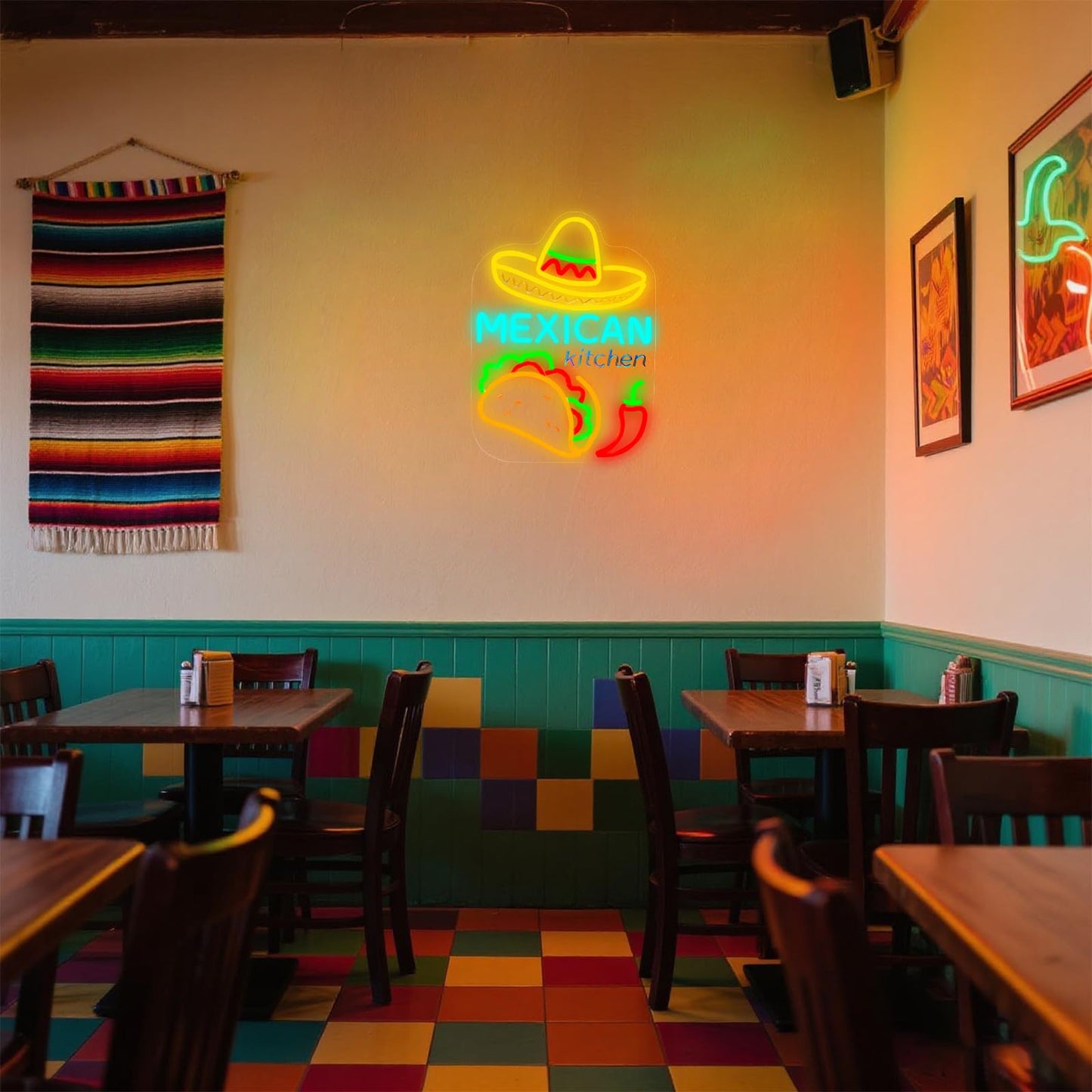 Mexican Taco Neon Sign - LED Restaurant Decor for Mexican Kitchen, Taco Party Decorations, 16.5x12" USB Wall Light - Mexican Food Gifts for Restaurants & Homes
