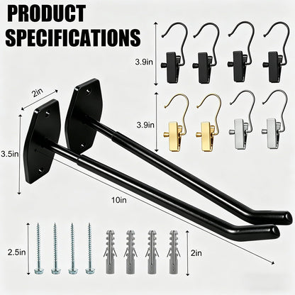 Yoga Mat Wall Mount Hanger ,Metal Yoga Mats Storage Rack, Home Gym Storage with 8 Clips, No-Roll Flat Storage for Folded/Rolled Mats, Foam Rollers, Towels, Resistance Bands, Black Wall Organizer for Gym, Yoga Studio, Bedroom
