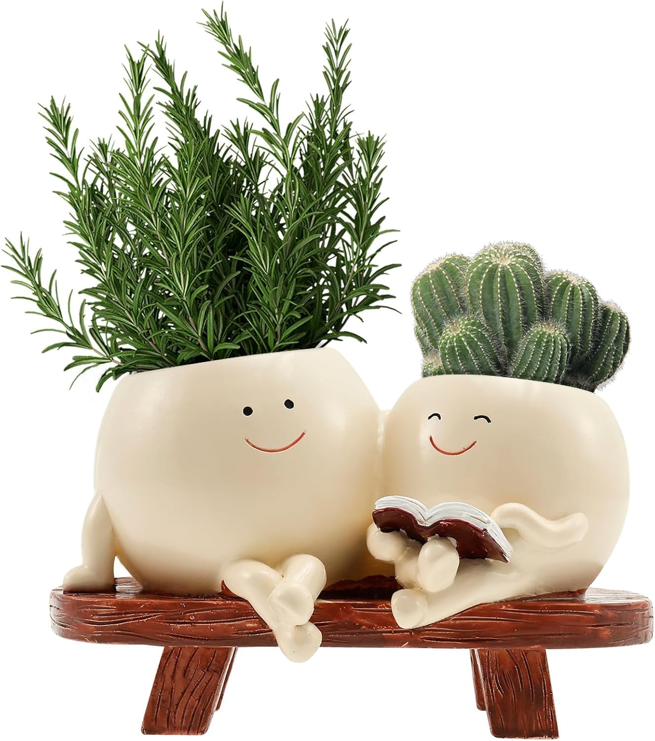 SYKUIHSG Smily Face Planter Pot, Cute Resin Flower Double Head for Indoor Outdoor, Creative Succulents Plantings Flower Pot with Drainage Hole, Present Ideal for Mother, Friend