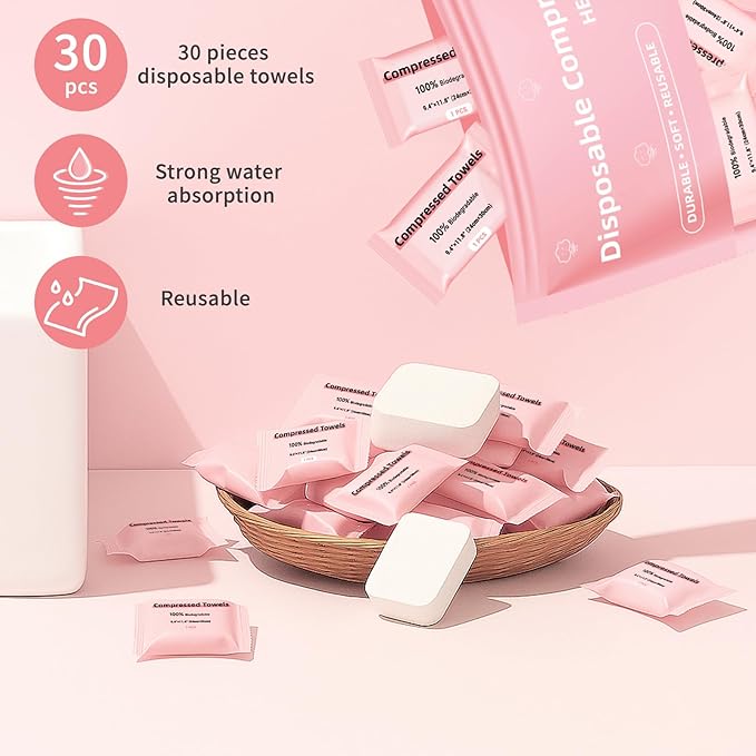 Disposable Compressed Face Towels, Ultra Soft Large Size Compressed Towel