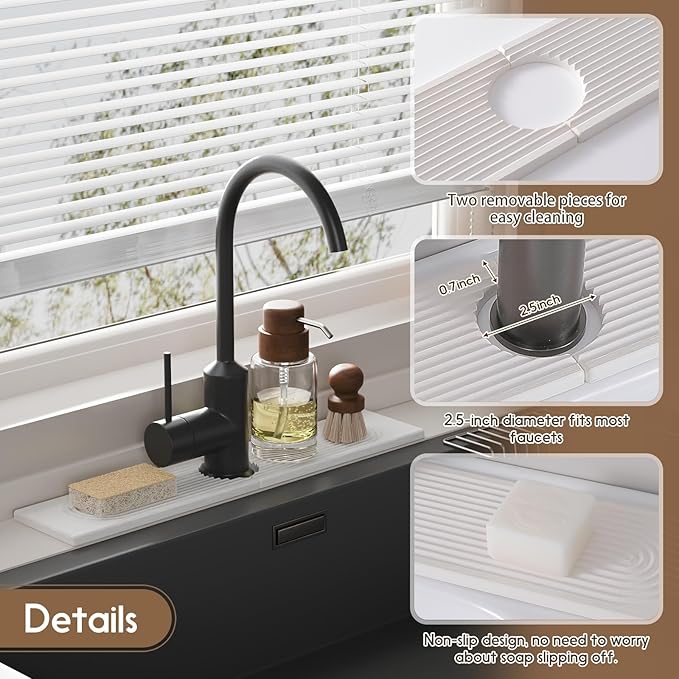 Faucet Mat for Kitchen Sink, Diatomite Quick Drying Tray, 20 Inch Kitchen Sink