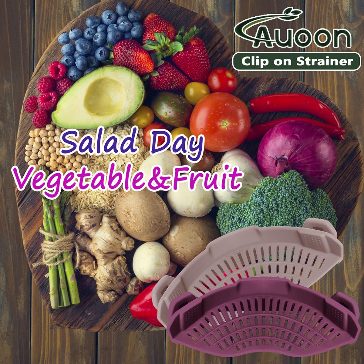 AUOON Clip On Strainer Silicone for All Pots and Pans, Pasta Strainer Clip on Food Strainer for Meat Vegetables Fruit Silicone Kitchen Colander