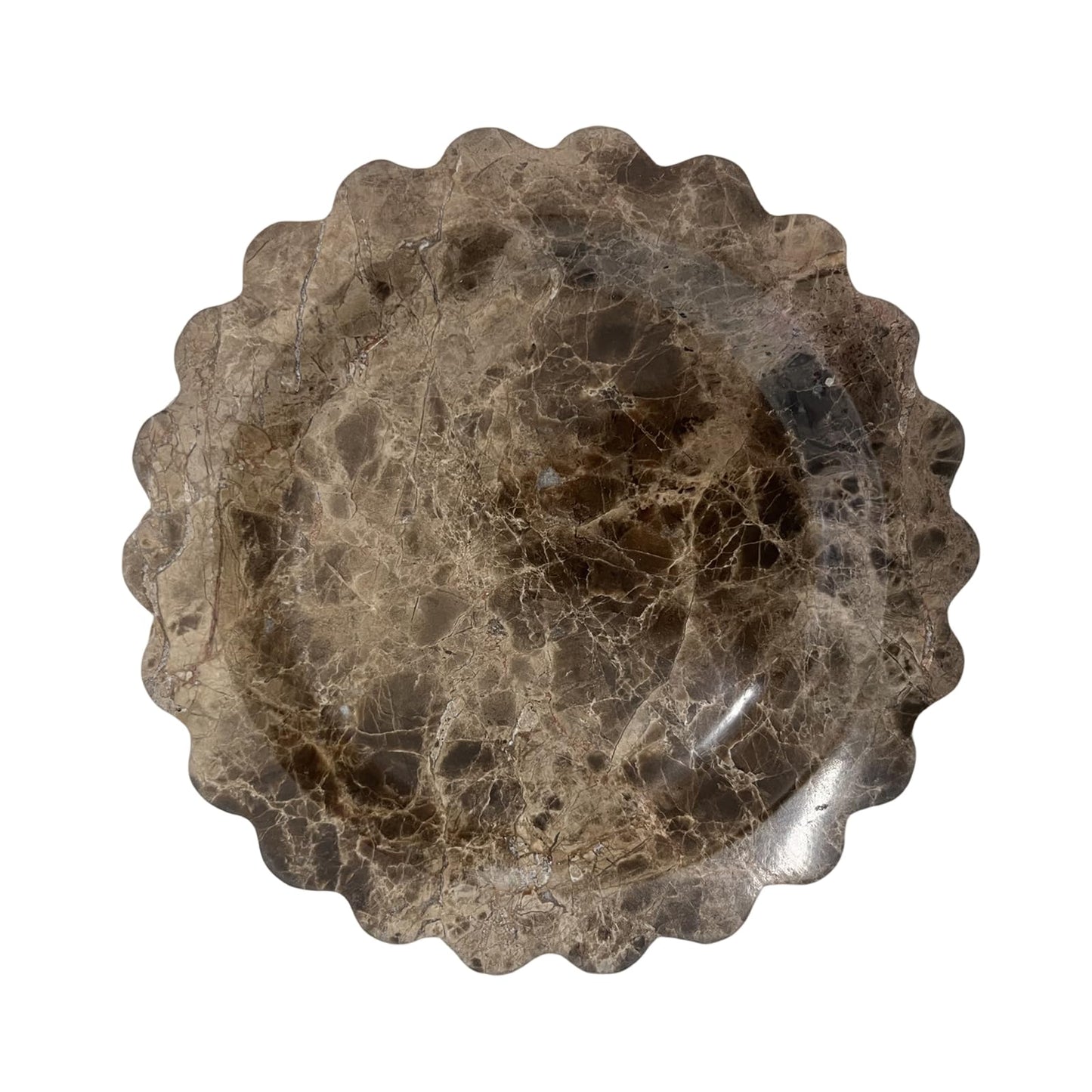 SAIDKOCC Marble Tray Round Scalloped Tray Small Serving Platter for Counter, Bathroom, Kitchen, Nightstand, Jewelry Ring Dish Holder (Coffee Net)