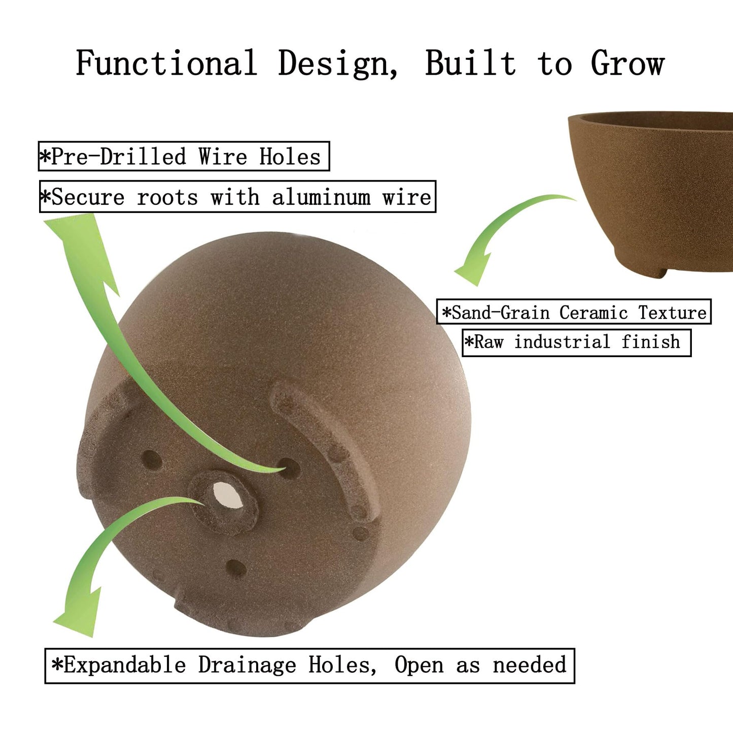 TINYVISTA 8.26" Brown Ceramic Bonsai Pot with Drainage Holes - Large Unglazed Clay Planter for Ficus Trees, Succulents & Indoor Plants, 4" Deep Round
