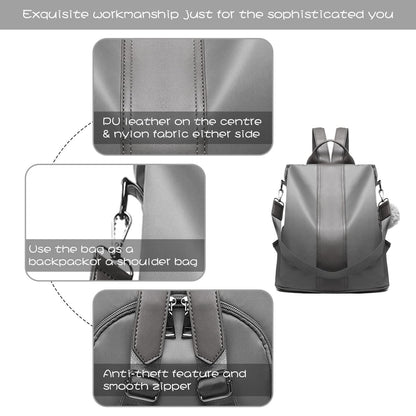 Miss Lulu Women Backpack Leisure Ladies Rucksack Water-Resistant Nylon School Bags Anti-Theft Daypack Shoulder Bag (grey)