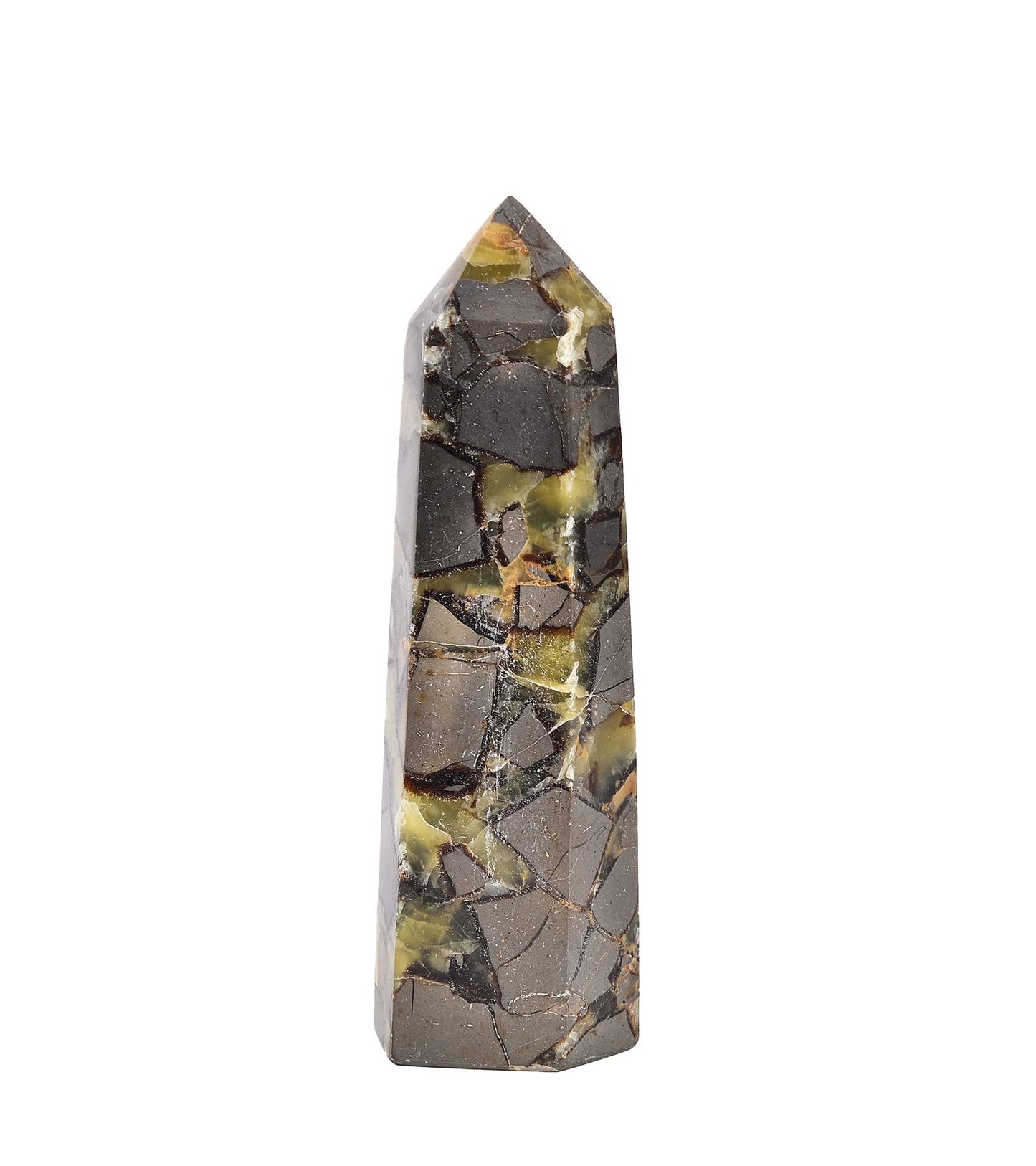 AMOYSTONE Heavy Natural Septarian Obelisk Stone (2-2.8 lb) - Large Hexagonal Healing Crystal Tower, Statement Decor Piece