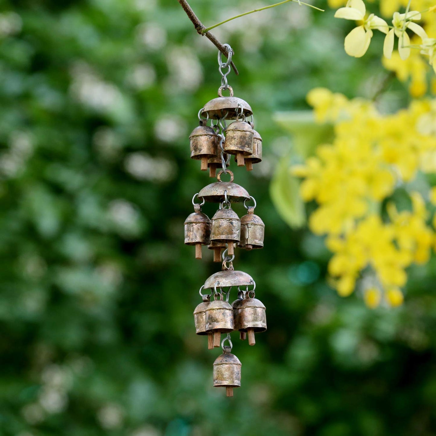 Chandelier Wind Chimes Metal Rustic Gold 13 Bells for Front Door Christmas Decor & Gifts