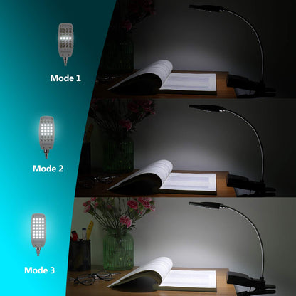 Daffodil ULT300 Clip-On Reading Light – Flexible Gooseneck Book Light with Large Clamp, USB or 4xAA Battery Powered, 3 Brightness Levels, Lamp for Headboard, Desk, Bedside or Bed - Black
