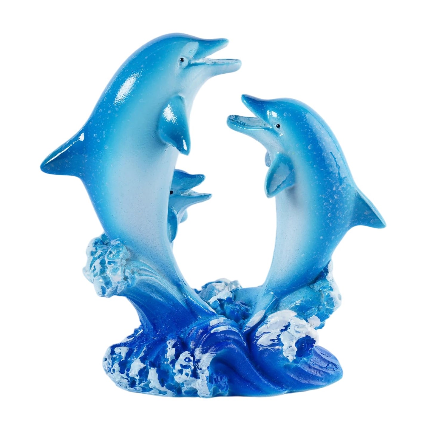 Brizoria Dolphin Decor Dolphin Statue Three Jumping Dolphins on Ocean Wave Base Gradient Blue Resin Coastal Tabletop Figurine for Ocean Bathroom Decor andOcean Room Decor
