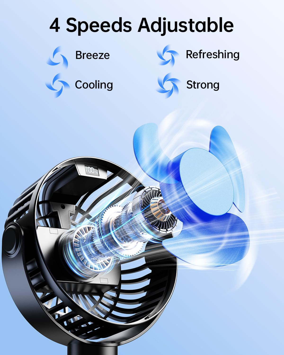 SWEETFULL Portable Stroller Fan with Display 4000mAh Battery Powered Mini Clip On Fan, 4-Speed Rechargeable Small Personal Cooling for Baby Car Seat Crib Travel - Black