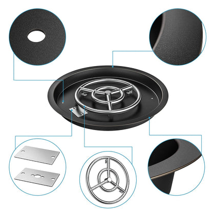 Skyflame Round Fire Pit Burner Pan Fire Bowl with Burner Ring - Drop-in Style - Made of Stainless Steel - 19 inch
