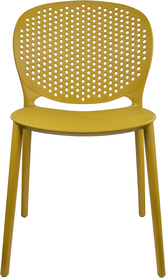 2xhome Set of 4 Patio Dining Chairs | Modern Stackable Outdoor Pool Side Chair | Weather Resistant Plastic for Yard, Porch, Balcony, Kitchen, Yellow