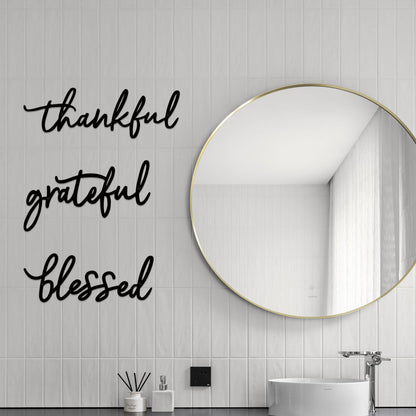 ESTART Thankful Grateful Blessed Letter Sign Metal Wall Decor, 3 Piece Black Letters Wall Art for Bathroom Bedroom Metal Words Wall Decor for Home Decor