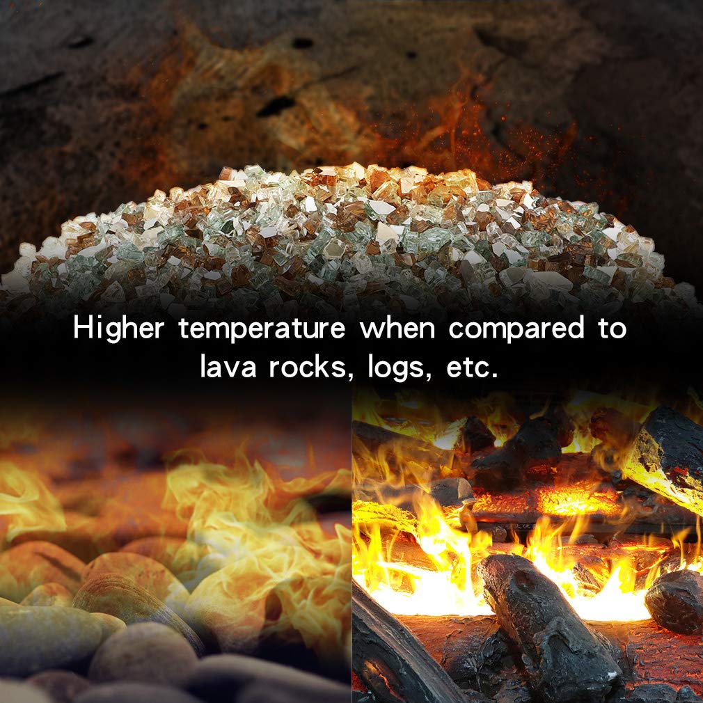 Stanbroil 10-Pound Blended Fire Glass - 1/4 inch Reflective Tempered Fire Glass Blended Gold, Platinum, Copper Reflective for Indoor and Outdoor Gas Fire Pits and Fireplaces