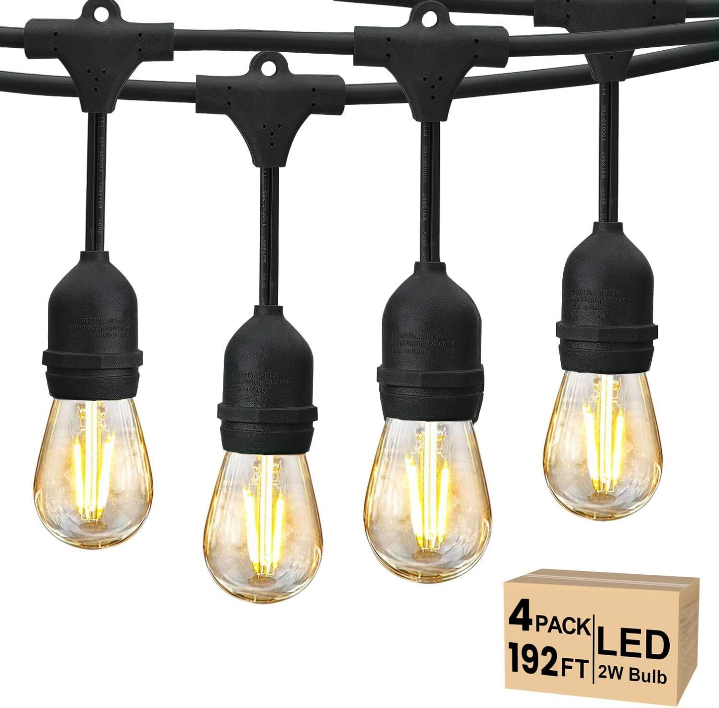 Svater 192 FT Outdoor String Lights 2W + 120 FT Patio Light with 63 Shatterproof LED Bulbs