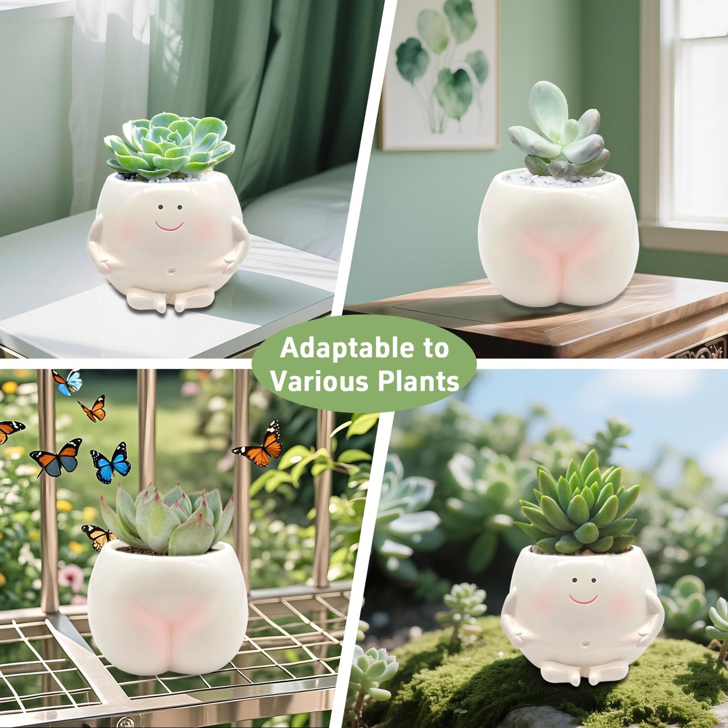 ChilArt 3.5" Smiley Face Planter Pot,Funny Belly Planters Design,with Drainage Hole Resin Cute Plant Pot,for Indoor Outdoor Plants