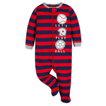 Gerber Baby Boy's 4 Pack Sleep 'N Play Footie, Sports Blue, 6-9 Months