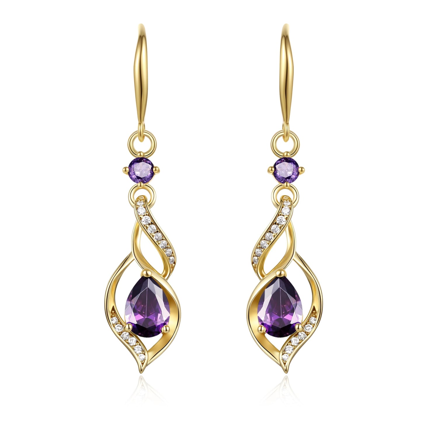 FANCIME 14K Gold Plated February Birthstone Dangle Earrings for Women Teardrop Amethyst Earrings S925 Sterling Silver infinity Love Birthday Gifts for Mom Women