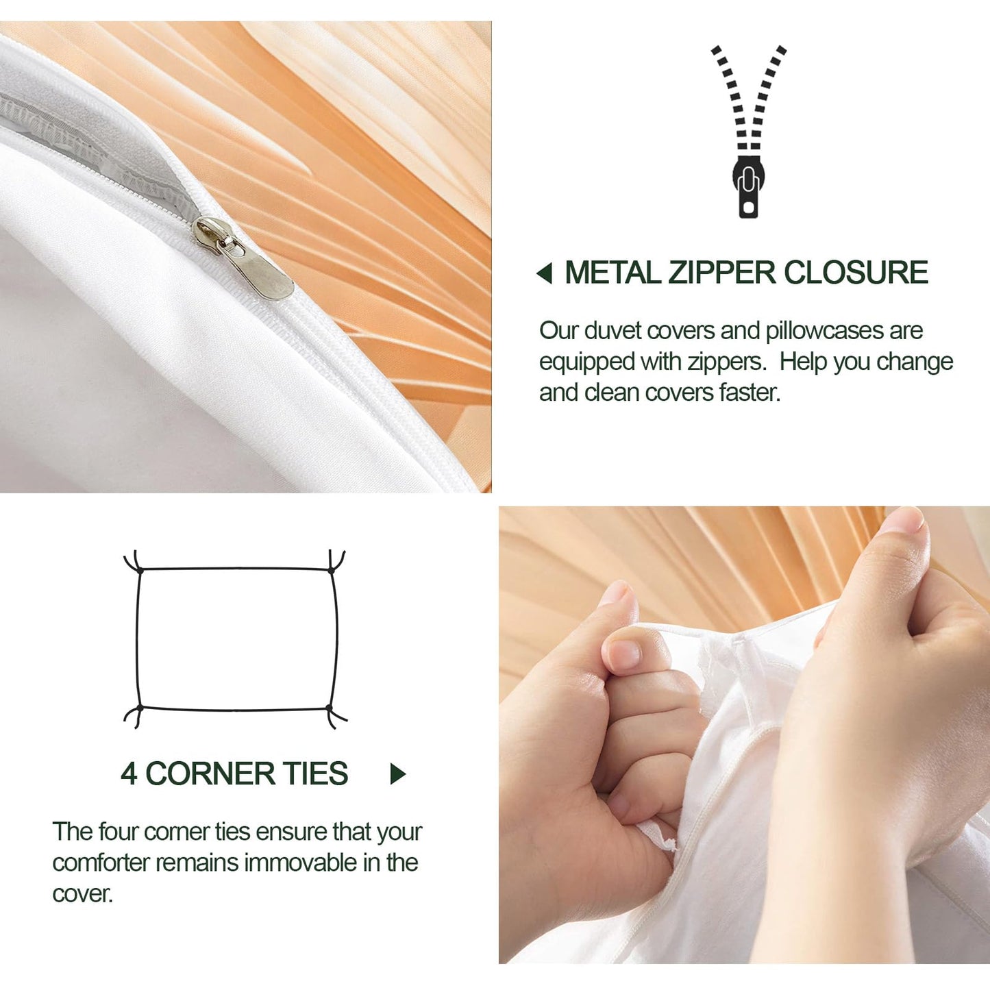 ZAMODE Leaf Duvet Cover Full Size, Luxury Flowers Leaf Comforter Cover 80" x 90" & 2 Pillowcases, Modern Plant Bedding Set with Zipper Ties