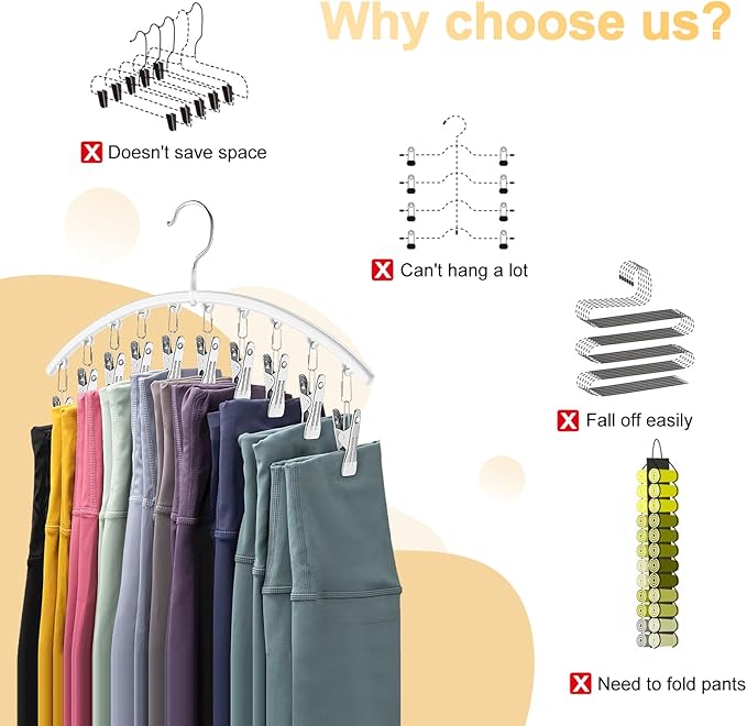 Legging Organizer for Closet, Metal Yoga Pants Hanger w/Rubber Coated 2 Pack