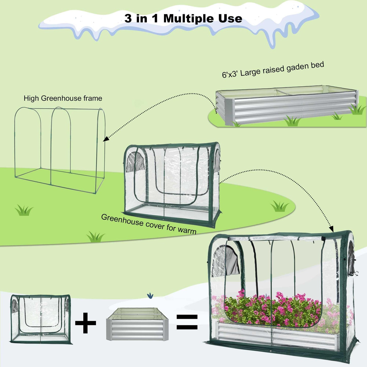 Porayhut Portable Greenhouse Cover with Raised Garden Bed,Easy Set-up 72.4" X36.6" X60.6" Gardening Flower House & Plant Sunshine Room for Protecting Plant from Cold Frost Birds & Insects