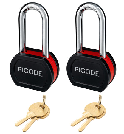 FIGODE® Large Sturdy Steel Locks with 4 Same Keys, Heavy Duty Padlock, 2-3/4" Wide, 2.7" Long Shackle Locks for Door, Gate, Storage, Fence, Shed, Latch. 2 Pack Keyed Alike