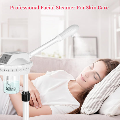 Professional Facial Steamer on Wheels, Facial Steamer for Facial Deep Cleaning, Facial Humidifier for Spa, Adjustable Height for Spa, Salon and at Home Use