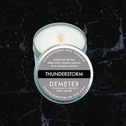DEMETER Thunderstorm Soy Candle, Scented Candles with Unique Fragrances, Perfect for Aromatherapy and Home Decor, Cute Candles for Travel and More