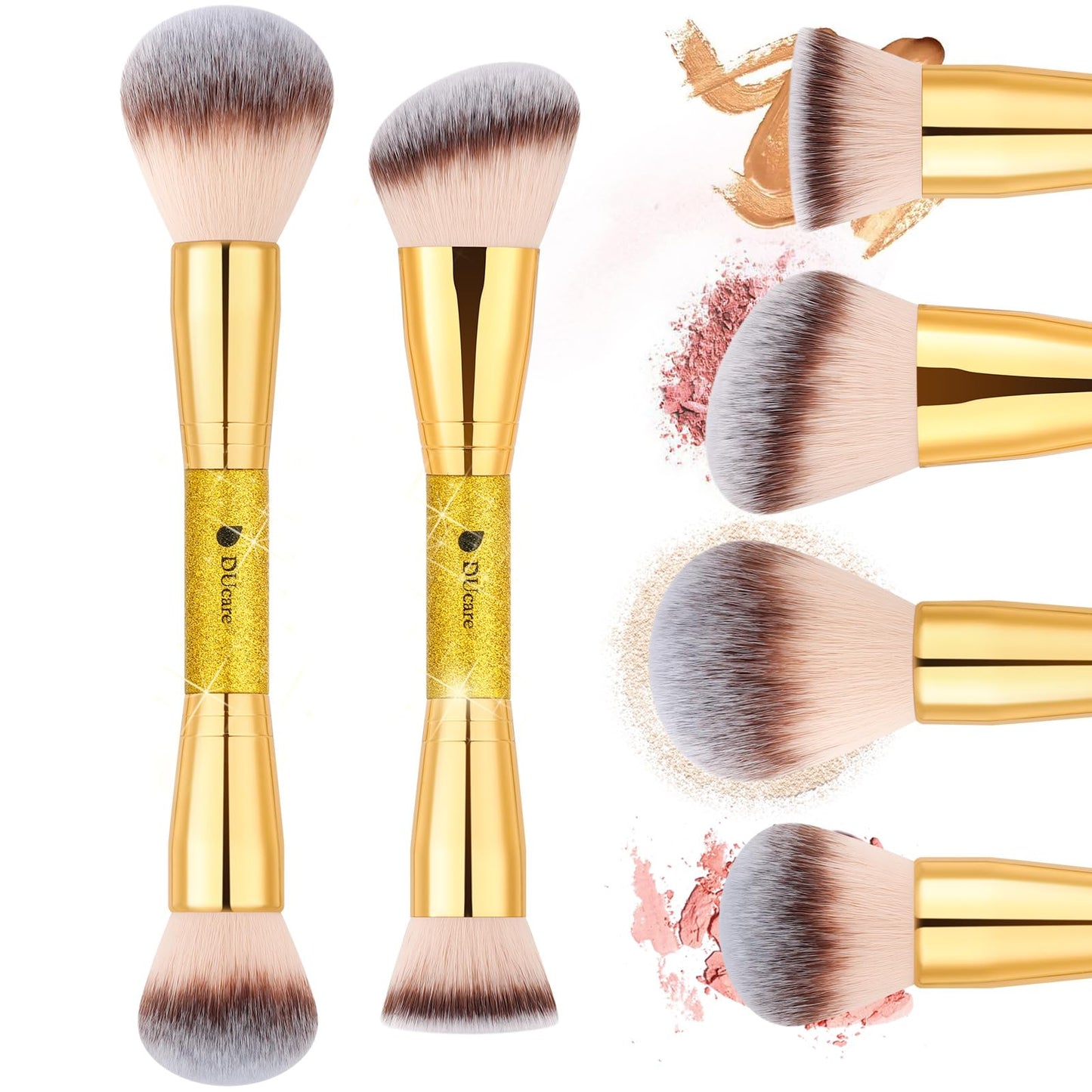DUcare Foundation Brush Contour Bronzer Makeup Brush Double Ended Self Tanner Brush Sculpting Brush for Blending Liquid Powder Concealer Cream Cosmetics Blush Buffe