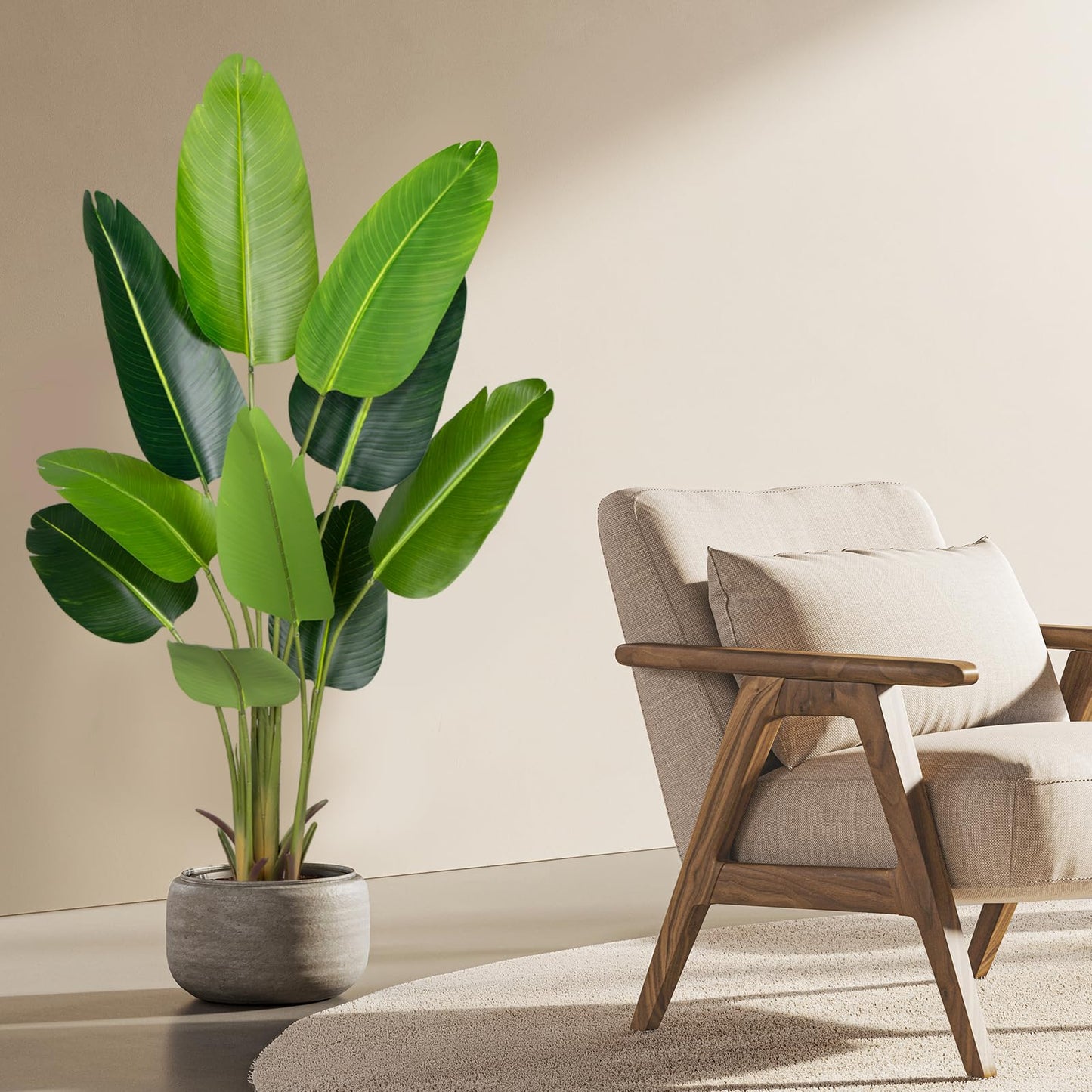 CETRD Artificial Bird of Paradise Plant 5.2Ft Fake Tropical Palm Tree with 10Trunks Faux Banana Leaf Trees in Pot for Home Indoor Outdoor Office Modern Decor Housewarming Gift（1Pcs）