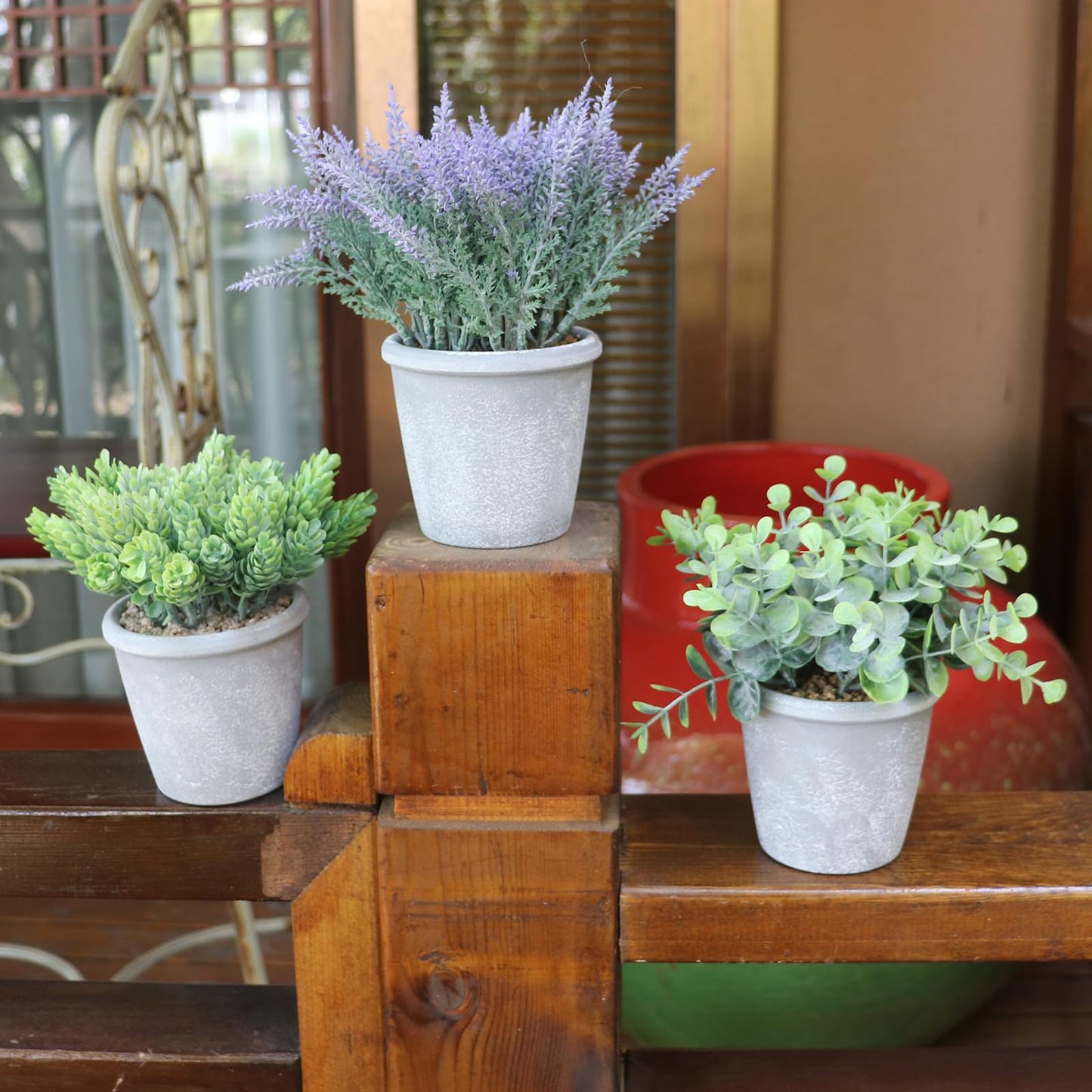 COTSEN 3 Pack Artificial Potted Plants Fake Potted Plants Artificia Eucalyptus Artificial Fake Flowers Hops Plants Artificial Lavender for Bookshelf Desk Home Decorate