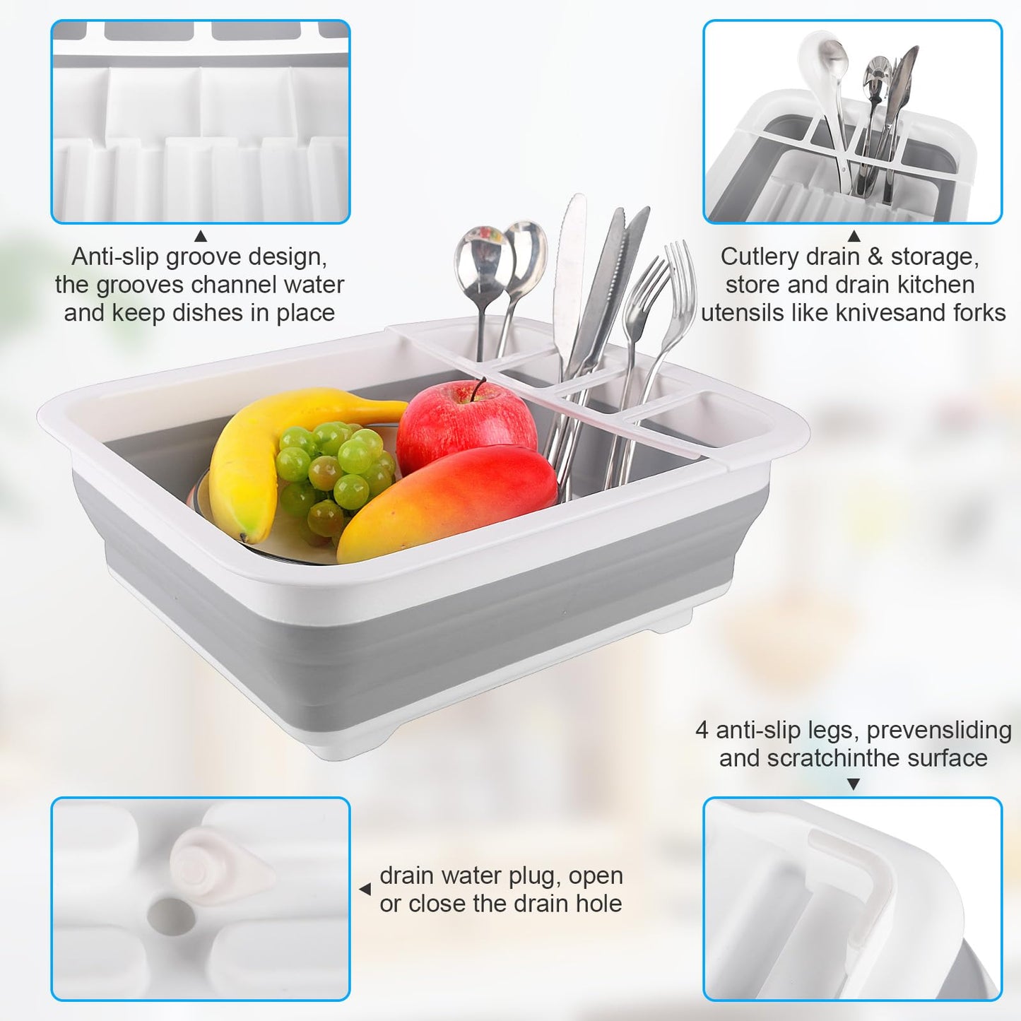 Collapsible Dish Drying Rack Portable Dish Drainers for Kitchen Counter with Drainboard, Kitchen Sink Organizer Basket RV Accessories Camper Storage and Organization Dish Rack Over Sink Drying Rack