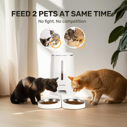 FUKUMARU Automatic Cat Feeder, 4L Dog Feeders with Double Bowls, Support DIY Meals and Timed Control WiFi Cat Food Dispenser