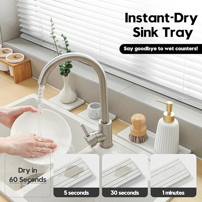 3 Pack Diatomite Stone Sink Tray, Water Absorbing Mat