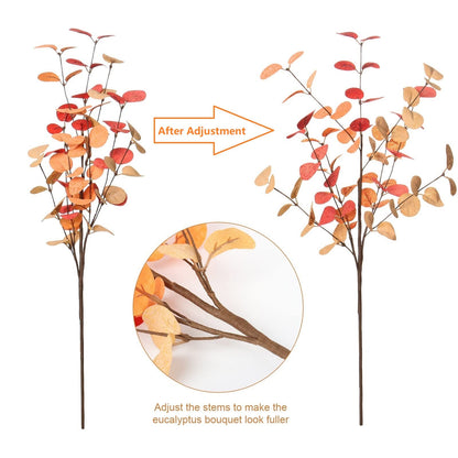Beferr 5 Pcs Autumn Artificial Eucalyptus Stems Leaves Autumn Decoration for Home Faux Eucalyptus Autumn Artificial Flowers for Fall Decor Table Centerpieces Thanksgiving Wedding Party Halloween Decor