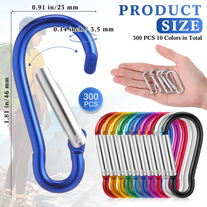 Yaocom 300 Pcs 2" Carabiner Bulk Small Carabiner Clip for Keys Spring Snap Hooks Aluminum Alloy Keychain Clip for Hanging Camping Backpacking Hiking Traveling Fishing Outdoor(Colorful)